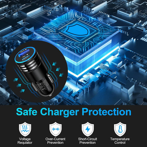 30W USB C Car Charger, PD 3.0 & 2.4A Dual Port Fast Charging Adapter for iPhone 15 Pro Max 15 Plus 14 13 12