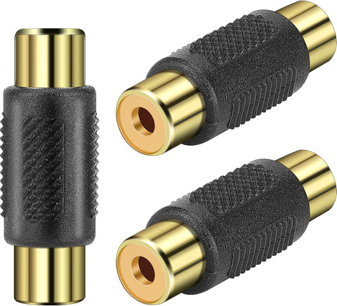 RCA Female to Female Coupler 3 Pack Audio Video RCA Adapter Connector for Amplifier, Speaker, TV - Gold Plated