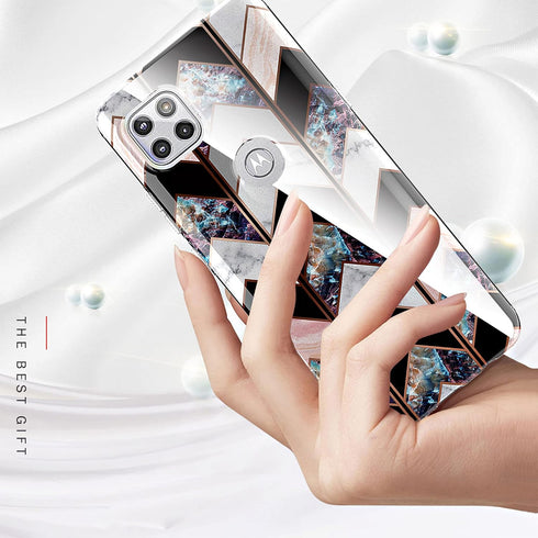 BAISRKE for Moto G 5G Case, Motorola One 5G Ace Shiny Rose Gold Wave Geometric Marble Shockproof Cover