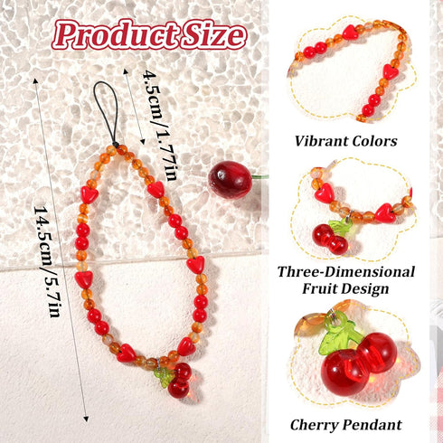 Lusofie cherry phone charm Universal - phone charm wrist strap For Cases Camera Bags Keychains - Cell Phones beaded