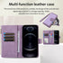 Asuwish iPhone 12 Pro Wallet Case: Purple Flip Cover with Tempered Glass, Zipper Card Holder & Crossbody Strap for