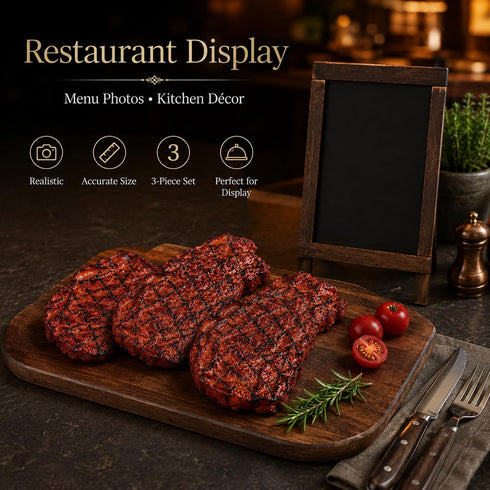 3 jojofuny Pcs Fake Steak Props, Realistic Artificial Grilled Steak Model, Cooked Meat Food Replica with Grill Marks