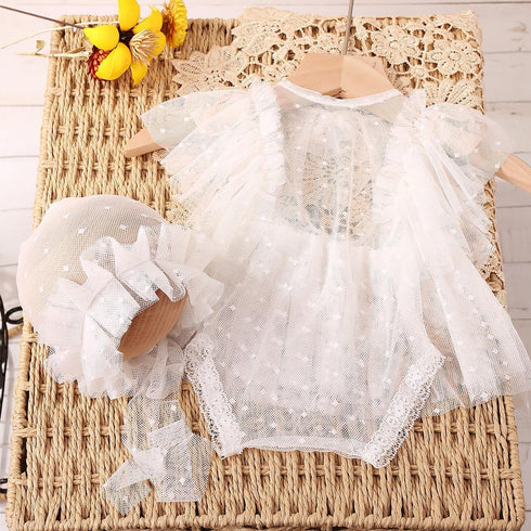 Newborn Photography Props, Girl Lace Romper and Headdress for Baby Photo Shoot Outfits and Girls Photo Props