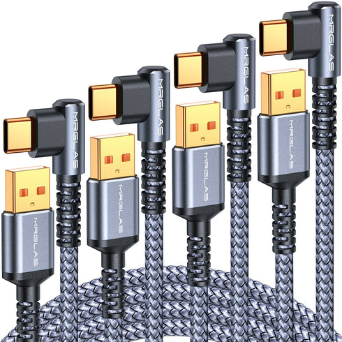 MRGLAS 4-Pack 3.2A USB C Charger Cable, 6.6+6.6+6.6+6.6FT USB C Right Angle Gold-Plated Type C Fast Charging Nylon