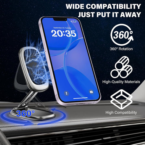 Vynora N55 360 16 15 14 13 (Square-1) Magnetic Car Phone Holder, Strong Magnets, Rotation Dashboard Magnetic Phone