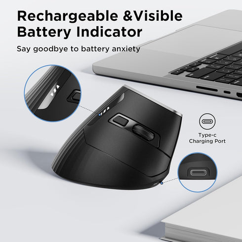 Uineer (BT4.0/5.0 2.4G) 3 4 Wireless Ergonomic Mouse, Bluetooth Mice and Rechargeable Vertical Mouse, Multi-Device