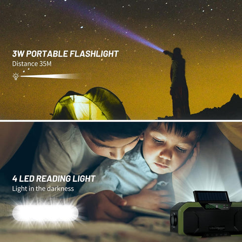 Emergency Radio Waterproof Bluetooth Speaker, Portable AM FM Radio with Flashlight and Solar Panel