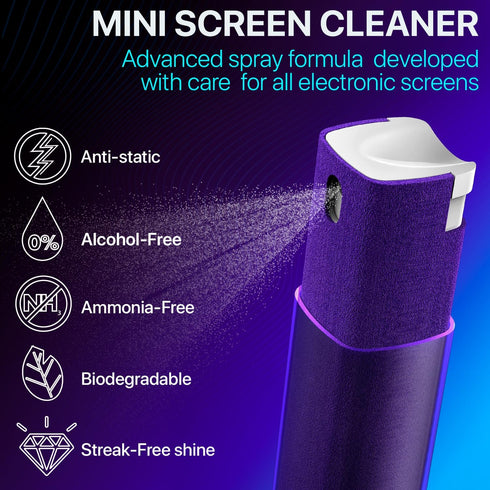 Mini Screen Cleaner Spray – 3 in 1 Mist Cleaner for Smartphones, Laptops, Touchscreens, Microfiber Cloth