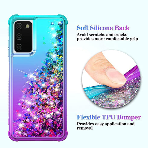 Gradient Quicksand Glitter Phone Case for Samsung Galaxy A03S, Durable Girls Cute Case with HD Screen Protector,