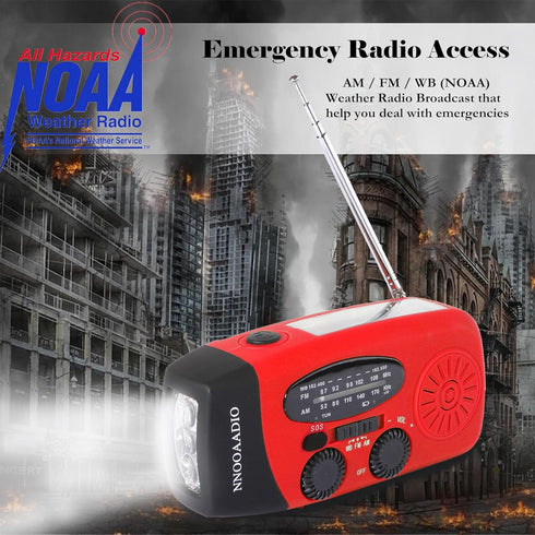 2000mAh SOS Alarm Emergency AM FM Weather Radio, Portable Hand Crank Solar Battery Operated