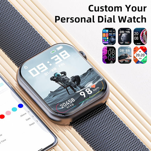 Smart Watch with Call Function, 1.85" Fitness Tracker, Heart Rate/Sleep Monitor, Waterproof for Women & Men
