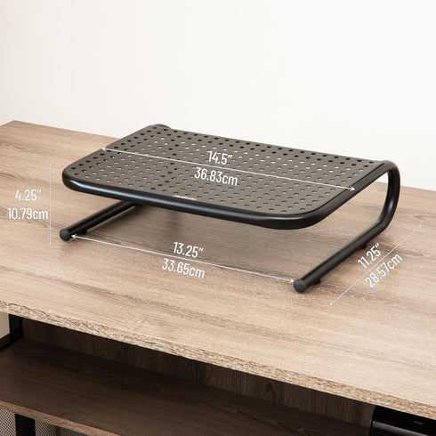 Black Metal Monitor Stand - Ergonomic Laptop Riser & Desktop Organizer