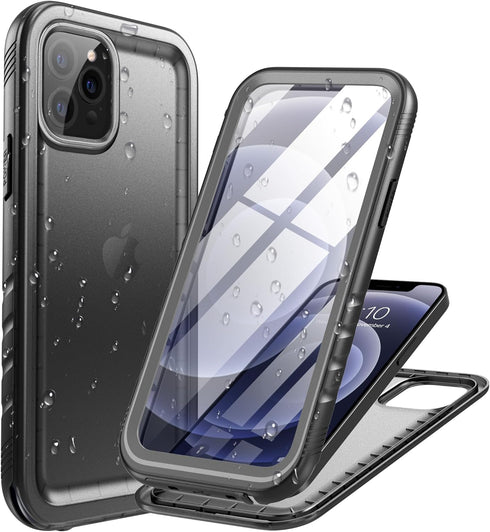 Cozycase Waterproof Case for iPhone 12 Pro Max - Built-in Screen Protector, Shockproof Full Body Cover (Black)
