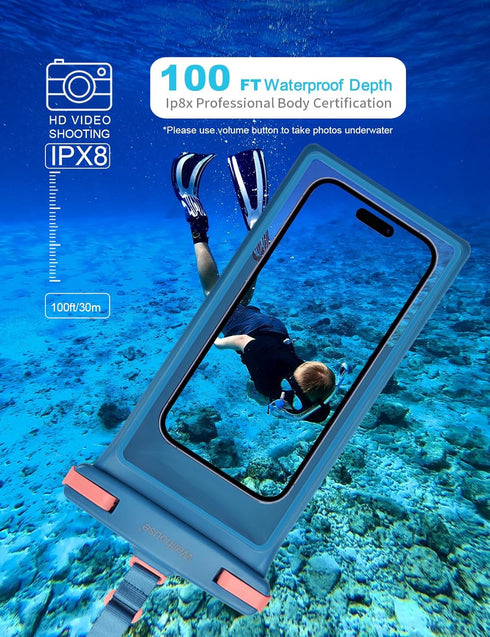 wellhouse Waterproof Phone Pouch, Waterproof Phone Case for iPhone 15 14 13 12 Pro Max XS Samsung, IPX8 3D Cellphone Dry Bag Beach Essentials -Blue1 Pack 8.0"