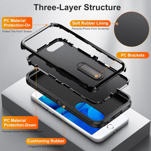 IDweel Case for iPhone 8 Plus, Heavy Duty Protection with Built-in Kickstand, Shockproof Anti-Scratch Slim Fit Hard