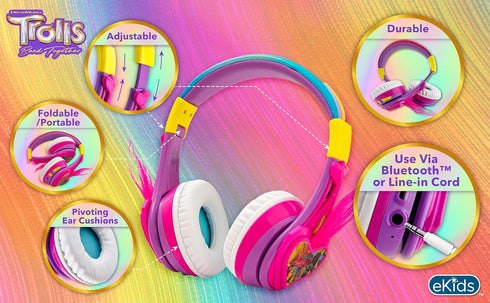 eKids Bluetooth Headphones for Kids, Wireless Foldable Headphones with Microphone, Volume Reduced for School, Home,