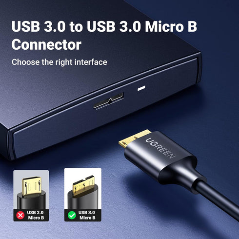 UGREEN 1.5ft Micro USB 3.0 Cable, Type A Male to Micro B, compatible with Samsung Galaxy S5, Note 3, cameras, and hard