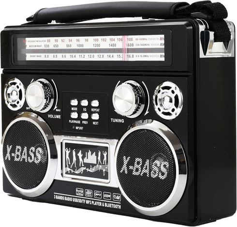 Supersonic SC-1097BT Portable 3 Band Radio with Bluetooth, Flashlight, MP3 Playback