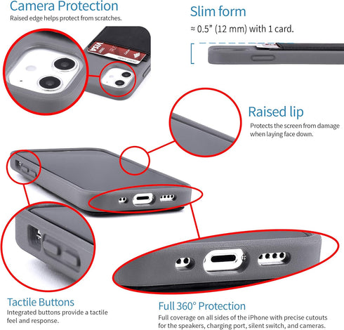 Dockem BIO Wallet Case for iPhone 12 Mini, Magnetic Mounting & 1 Credit Card Holder Slot (5.4" M2B, Grey and Black)