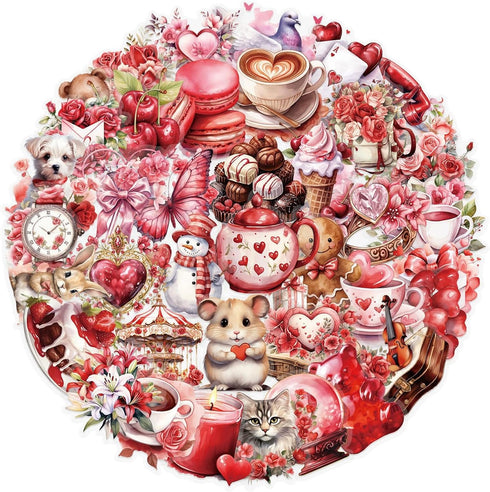 SVGDHZK 50pcs Valentine's Day Transparent PET Stickers Vintage Valentine Stickers Sweet Confession Sticker