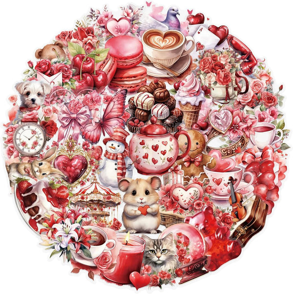 SVGDHZK 50pcs Valentine's Day Transparent PET Stickers Vintage Valentine Stickers Sweet Confession Sticker