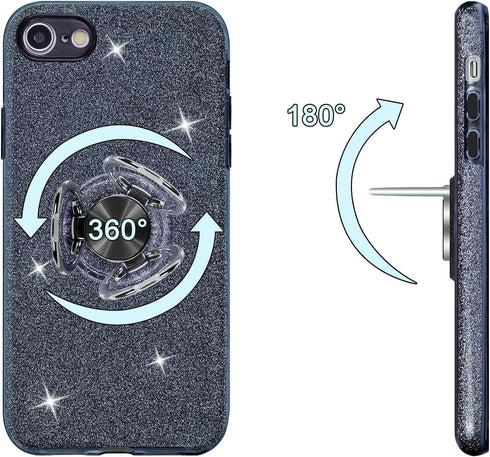 Wisdompro Case for iPhone SE 2022/2020, Cute Glitter Bling Sparkly Case with Ring Stand