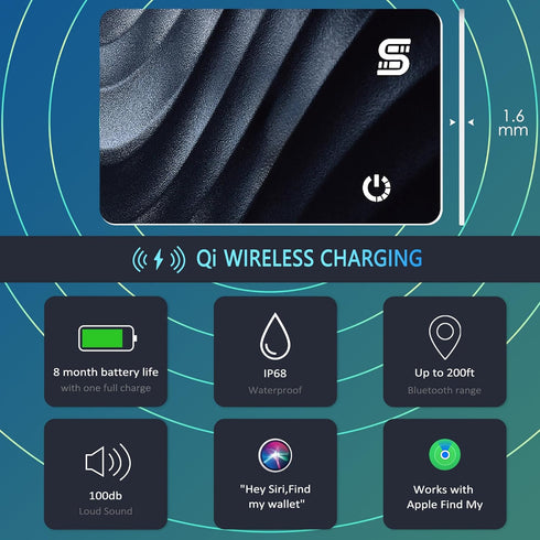 Wallet Tracker Wireless Recharging IP68 Thin Item Finder Card, Bluetooth Works with Apple Find My APP & Network (iOS