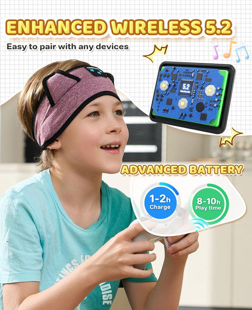 Kids Bluetooth Headphones, Headband Earphones for Children, Wired & Wireless Playback, Travel Accessories with 3.5 MM