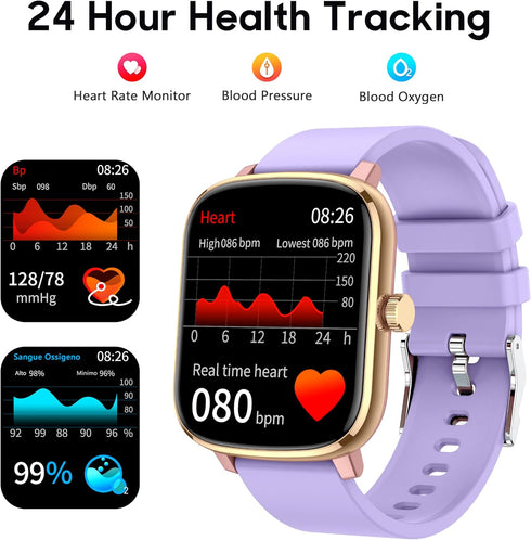 Popglory Smart Watch, 1.69'' Fitness Watch for Men Women, Heart Rate, Blood Pressure, Blood Oxygen, Sleep Monitor, 110