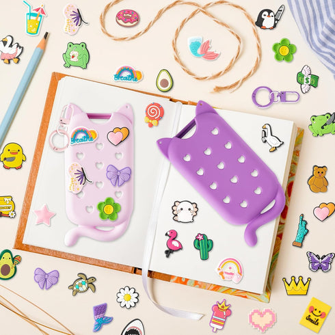 JelaDynore 2Pcs Cat Silicone Case for Touchland Hand Sanitizer Spray - Protective Holder with Charm Compatible