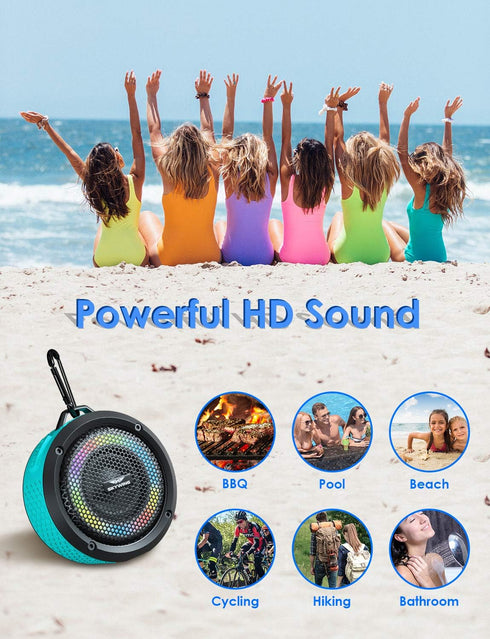 Soundace S6 IPX7 Waterproof Shower Speaker, 5W Bass Bluetooth Speaker with Suction Cup Hook, Mini Portable Outdoor