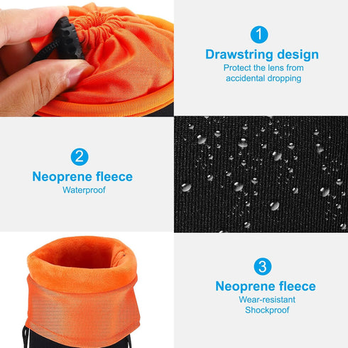 PATIKIL Camera Lens Bag - 2 Pcs 3.1" ID x 3.9" H Drawstring Pouch for DSLR Lens, Black Orange