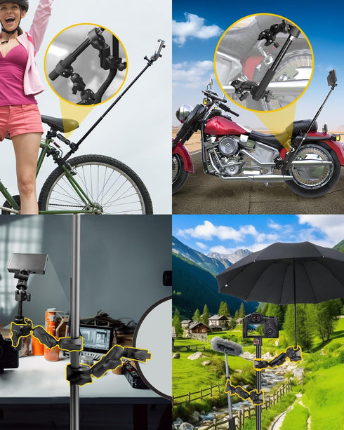 Super Clamp Double Camera Clamp, 7.28"/18.5cm & 8.86"/22.5cm Double Super Clamp Magic Arm, Motorcycle Bike Handlebar