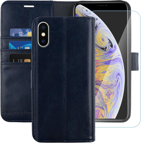 MONASAY Wallet Case for iPhone Xs MAX, 6.5-inch, Glass Screen Protector Included, RFID Blocking Flip Folio Cover
