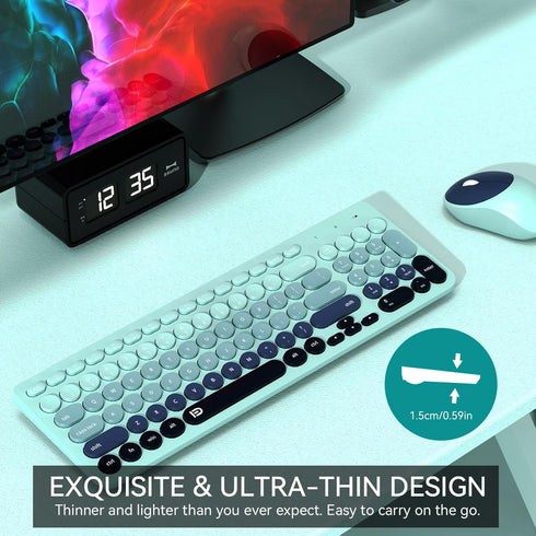 FD Wireless Keyboards and Mouse Combo, 2.4GHz USB Cordless, Cute Round Keys, Slim Quiet Set for Laptop, Computer, TV,
