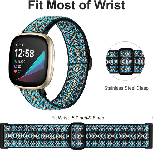 Ouwegaga Elastic Band Compatible with Fitbit Sense/Fitbit Versa 3/4, Adjustable Sport Stretchy Nylon Solo Loop