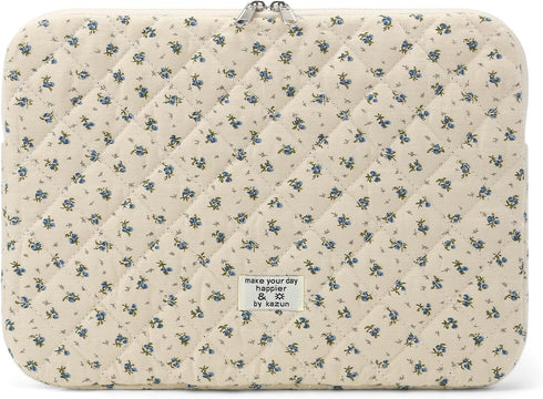 BBIQI Puffy Laptop Sleeve 15-15.6 Inch Cute Quilted Laptop Protective Case Padded Floral