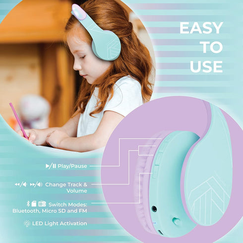 PowerLocus Kids Headphones, Over-Ear Bluetooth Wireless Headphones with Microphone, Safe 85DB Volume Limited