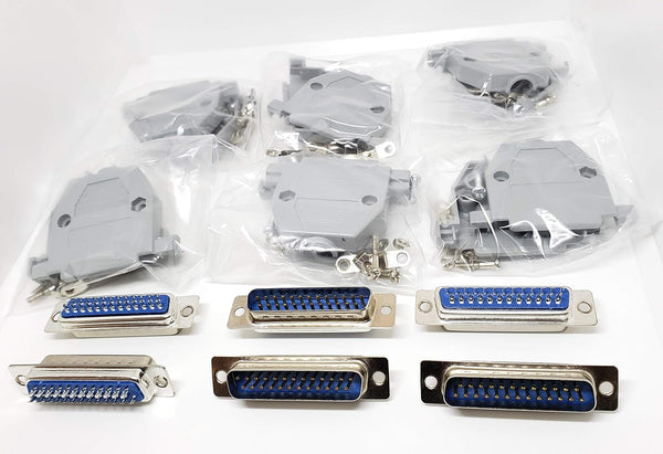 6 Sets Solder Cup DB25 Male + Plastic Hoods - 25 Pins D-Sub Connector & Hood Set, 12-Pack (6 DB25 Males + 6 Hoods)
