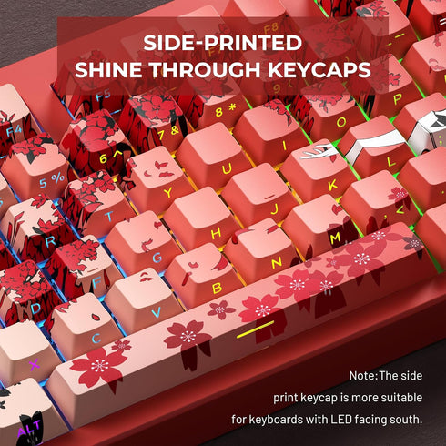 Shine Through PBT Keycaps, Double Shot Side Printed Keycaps, Cherry Profile Dye-Sub Key Caps, Japanese Anime Keycap Set