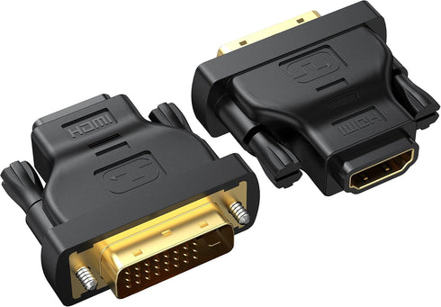 DVI to HDMI Adapter 2-Pack, Bidirectional Female HDMI to DVI-D Male Adapter with Gold-Plated for Monitor, TV