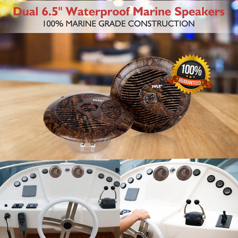 Pyle 6.5 Inch Marine Speakers - IP44 Waterproof Outdoor Audio Dual Stereo Sound System with 150 Watt Power