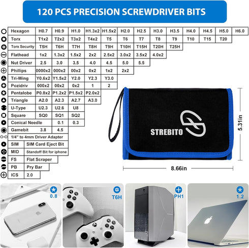 STREBITO 142-Piece Electronics Precision Screwdriver Sets with 120 Bits Magnetic Repair Tool Kit for iPhone, MacBook,