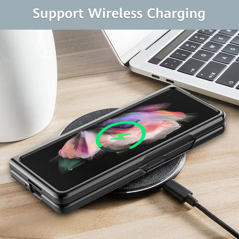 MATEPROX Compatible with Samsung Galaxy Z Fold 3 Case, Slim Lightweight Protective Cover with Leather Back - Black