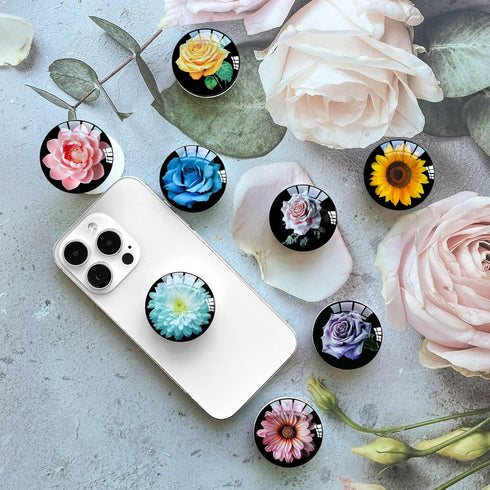 Ksadiye Translucent Clear Phone Grip with Expanding Kickstand,Cell Phone Collapsible Stand Sunflower Flower Design