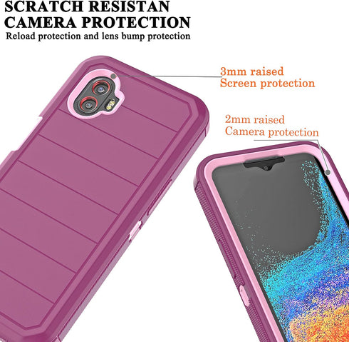 Galaxy Xcover 6 Pro Case with Built-in Screen Protector, 3-Layer Durable Shockproof Armor Drop Protection, Wine Red/Pink