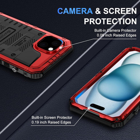 Beasyjoy 15 15 6.1", for iPhone Case Waterproof, Metal Heavy Duty Full Body Protective Case with Built-in Screen