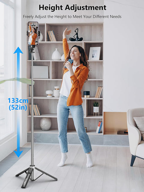 Selfie Stick & Phone Tripod, All in 1 with Remote, Travel Stand for Video Recording, Live Streaming, Compatible with