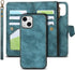 iCoverCase iPhone 13 Wallet Case with Card Holder, 2 in 1 PU Leather Magnetic Clasp, Zipper Pocket, Blue