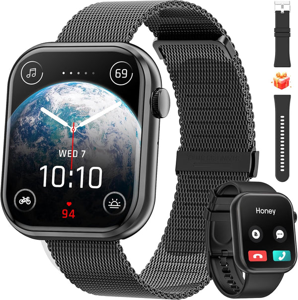 Smart Watch with Call Function, 1.85" Fitness Tracker, Heart Rate/Sleep Monitor, Waterproof for Women & Men